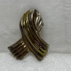 VTG‎ 2 Tone Ribbon Brooch Pin Taxco Mexico TS-01 Sterling Silver 23g Statement